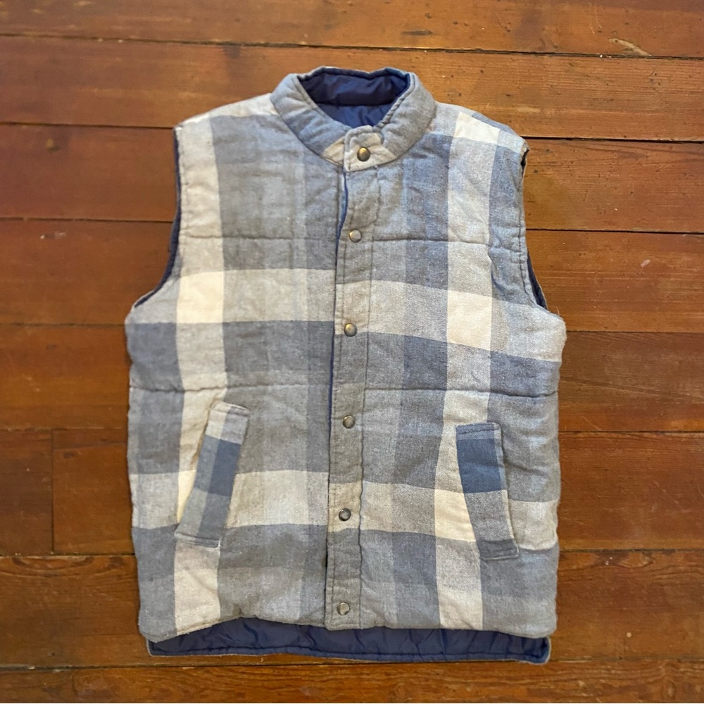 Vintage Oakton LTD Reversible Vest Adult Medium Tall Blue/ Plaid Italian Fabric